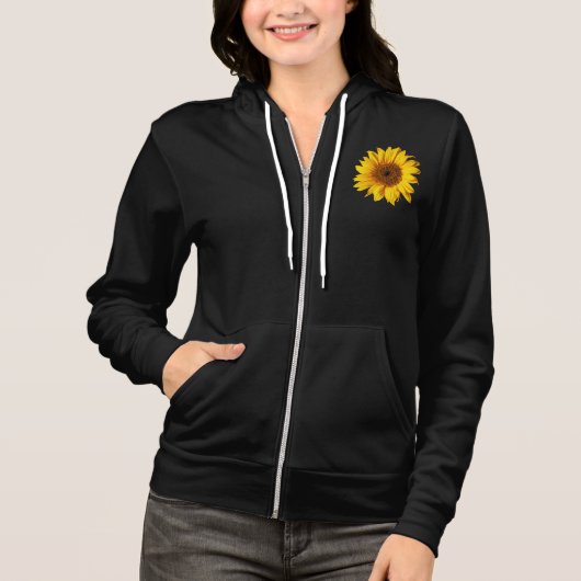 Zonnebloem Geel op Zwart - Gepersonaliseerd Sun Fl Hoodie (Voorkant)