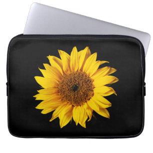 Zonnebloem Geel op Zwart - Gepersonaliseerd Sun Fl Laptop Sleeve