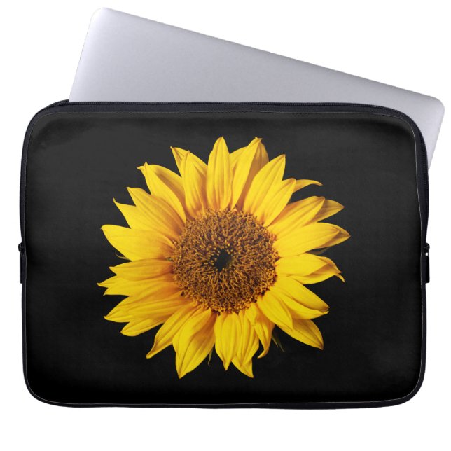 Zonnebloem Geel op Zwart - Gepersonaliseerd Sun Fl Laptop Sleeve (Voorkant)