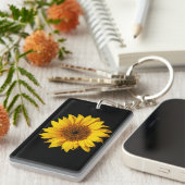 Zonnebloem Geel op Zwart - Gepersonaliseerd Sun Fl Sleutelhanger (Voorkant Rechts)