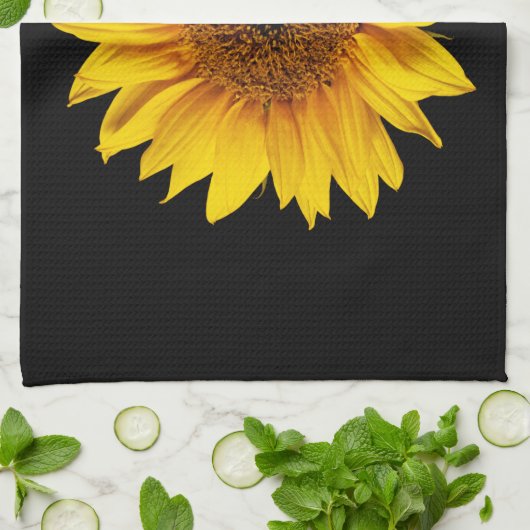 Zonnebloem Geel op Zwart - Gepersonaliseerd Sun Fl Theedoek (Gevouwen)