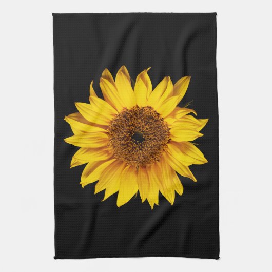 Zonnebloem Geel op Zwart - Gepersonaliseerd Sun Fl Theedoek (Verticaal)