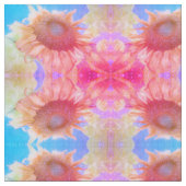 Zonnebloem Geel Roze Blauwe Boho Chic Floral Stof (Close Up)