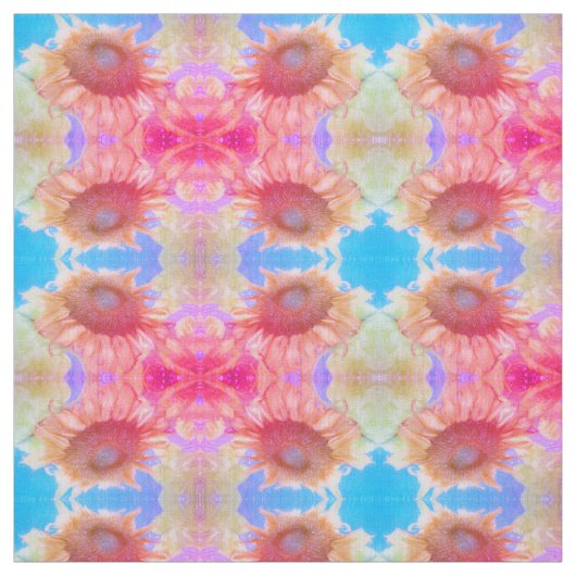 Zonnebloem Geel Roze Blauwe Boho Chic Floral Stof (Swatch)