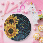 Zonnebloem Geel Rustic Denim Blue Jeans Weddenscha Papieren Bordje (Feest)