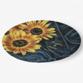 Zonnebloem Geel Rustic Denim Blue Jeans Weddenscha Papieren Bordje (Gekanteld)
