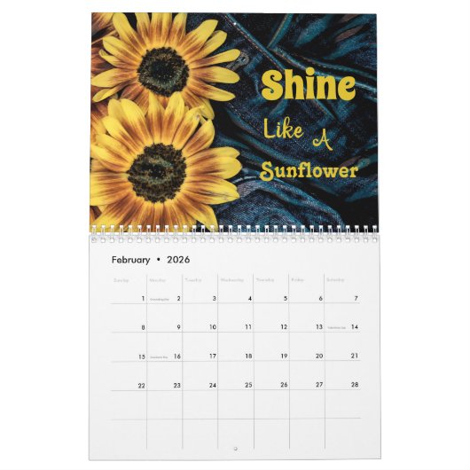 Zonnebloem Geel Rustiek Land Mooi 2024 Kalender (Feb 2026)