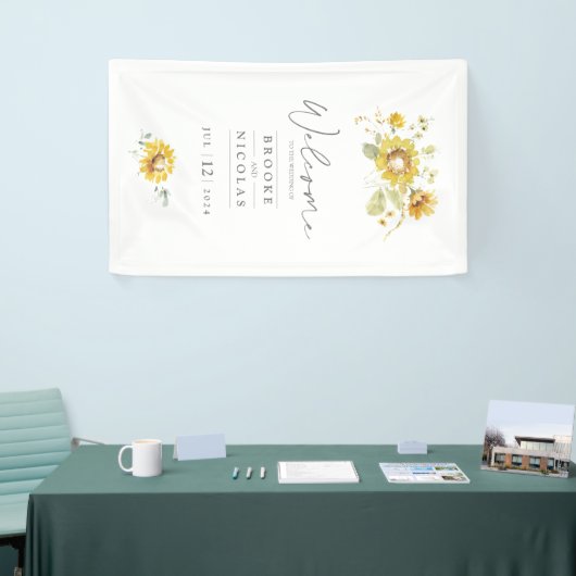 Zonnebloem geel rustieke bruiloft spandoek (Beurs)