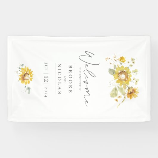 Zonnebloem geel rustieke bruiloft spandoek (Horizontaal)