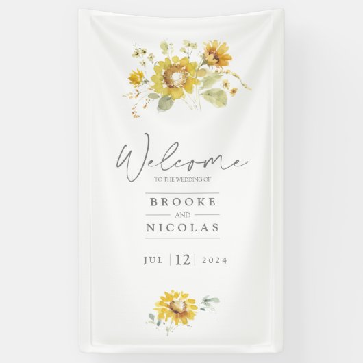 Zonnebloem geel rustieke bruiloft spandoek (Verticaal)