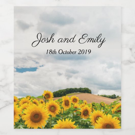 Zonnebloem geel rustieke bruiloft wijn etiket (Enkel label)