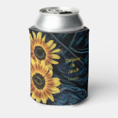 Zonnebloem Geel Rustieke Denim Blauwe Jeans Bruilo Blikjeskoeler (Blikje Achterkant)