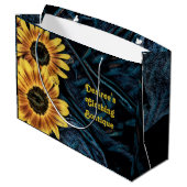 Zonnebloem Geel Rustisch Denim Blue Jeans Groot Cadeauzakje (Achterkant Gekanteld)