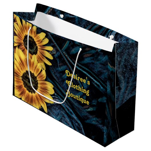 Zonnebloem Geel Rustisch Denim Blue Jeans Groot Cadeauzakje (Voorkant Gekanteld)