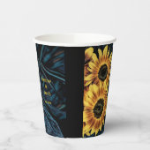 Zonnebloem Geel Rustisch Denim Blue Jeans Papieren Bekers (Links)