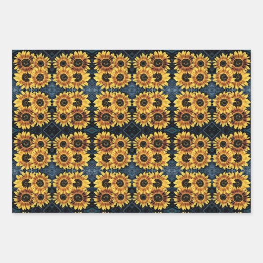 Zonnebloem Geel Rustisch Denim Blue Jeans Pattern Inpakpapier Vel (Voorkant 2)