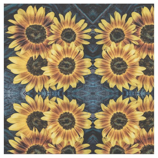 Zonnebloem Geel Rustisch Denim Blue Jeans Pattern Stof (Close Up)