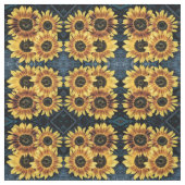 Zonnebloem Geel Rustisch Denim Blue Jeans Pattern Stof (Swatch)