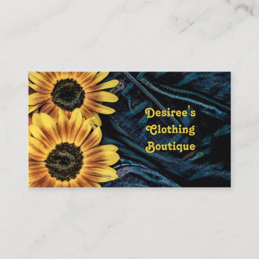 Zonnebloem Geel Rustisch Denim Blue Jeans Visitekaartje (Voorkant)