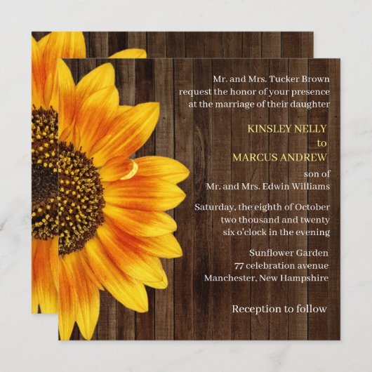 Zonnebloem Geel Rustisch Hout Kaart (Voorkant / Achterkant)