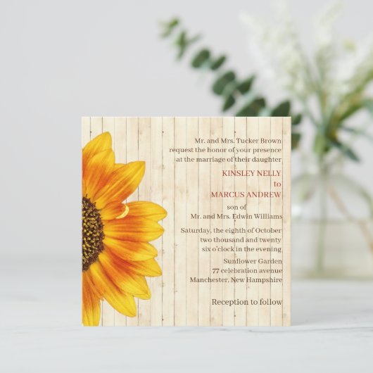 Zonnebloem Geel Rustisch Hout Kaart (Staand voorkant)