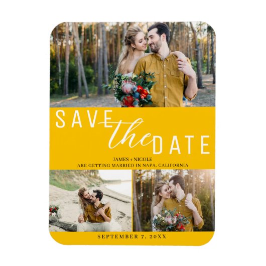 Zonnebloem Geel Save the Date Wedding 3 Foto's Magneet (Verticaal)