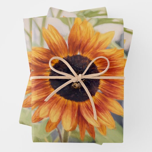 Zonnebloem Geel Sinaasappel Bijentuin Ontschrootho Inpakpapier Vel (In situ)