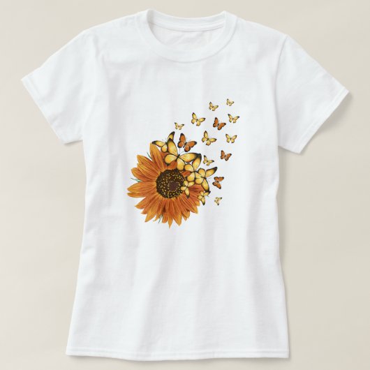  Zonnebloem Geel Sinaasappel Vlinder Bloemen T-shirt (Design voorkant)