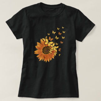 Zonnebloem Geel Sinaasappel Vlinder Bloemen T-shirt