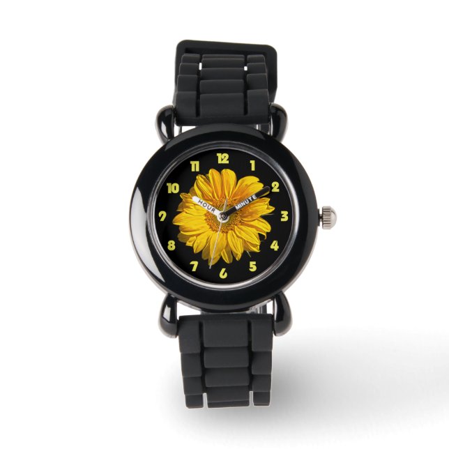 Zonnebloem Geel Vet Getallen WACNM Horloge (Voorkant)