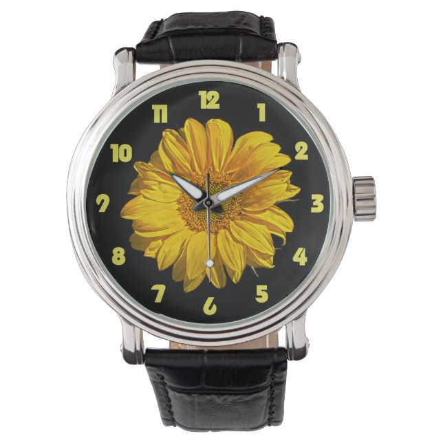 Zonnebloem Geel Vet Getallen WACNM Horloge (Voorkant)