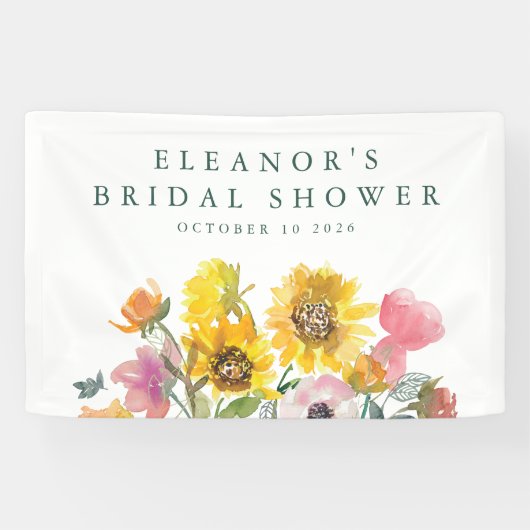 Zonnebloem Geel Waterverf Bloem Bruiloft Feest Spandoek (Horizontaal)