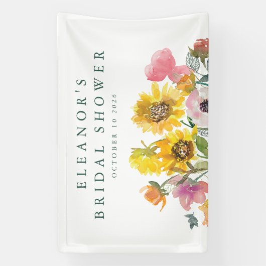 Zonnebloem Geel Waterverf Bloem Bruiloft Feest Spandoek (Verticaal)