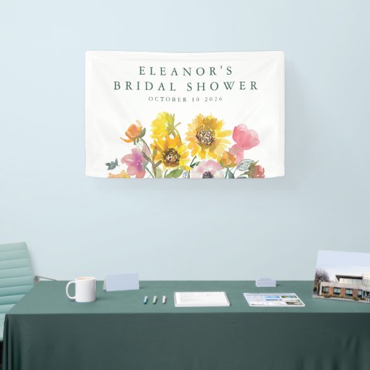 Zonnebloem Geel Waterverf Bloem Bruiloft Feest Spandoek (Beurs)