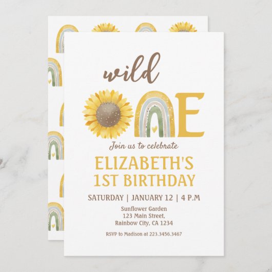 Zonnebloem Geel Wilde Eén 1e verjaardag Kaart (Voorkant / Achterkant)