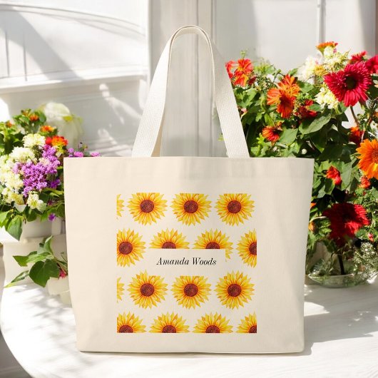 Zonnebloem Geel Wit Bloem Grote Tote Bag
