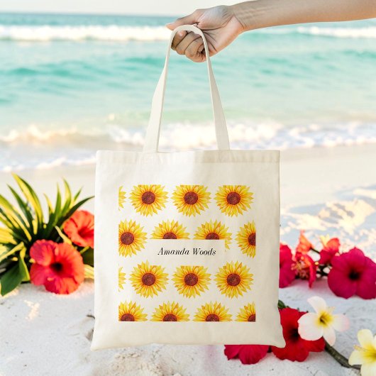 Zonnebloem Geel Wit Bloemmotief Tote Bag
