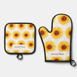 Zonnebloem Geel Wit Chic Ovenwant & Pannenlap Set