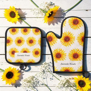 Zonnebloem Geel Wit Chic Ovenwant & Pannenlap Set