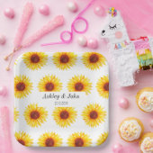 Zonnebloem Geel Witte Bloemmotief Papieren Bordje (Feest)