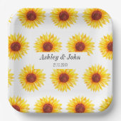 Zonnebloem Geel Witte Bloemmotief Papieren Bordje (Voorkant)