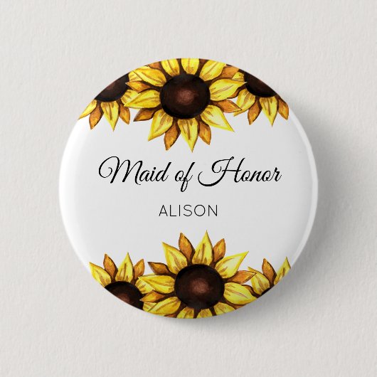 Zonnebloem Geel-witte Button van Honor Floral (Voorkant)