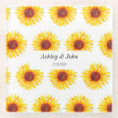 Zonnebloem Geel Witte Trouw Bloemen Glazen Onderzetter (Voorkant)