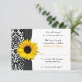 Zonnebloem Geel Zwart Damast Trouw RSVP Antwoord (Staand voorkant)