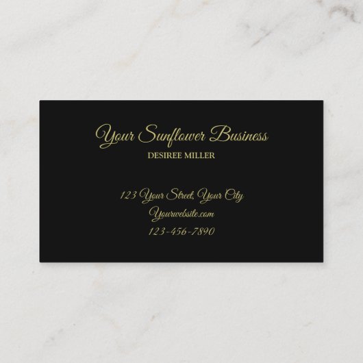 Zonnebloem Geel Zwart Floral Art Elegant Visitekaartje (Achterkant)