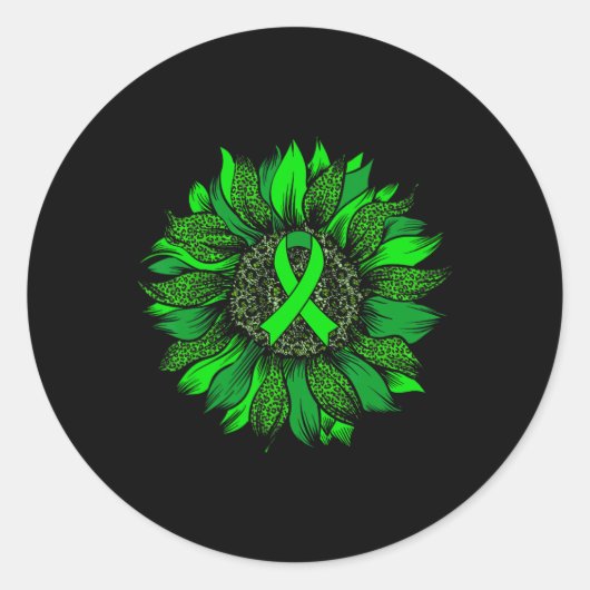 Zonnebloem Geestelijke Gezondheid Bewustzijn Groen Ronde Sticker (Voorkant)
