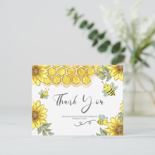 Zonnebloem Gele Bee Hartelijk dank Bedankkaart (Staand voorkant)