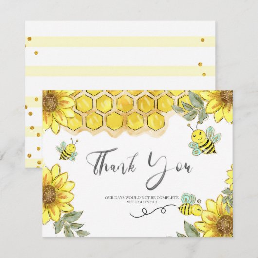 Zonnebloem Gele Bee Hartelijk dank Bedankkaart (Voorkant / Achterkant)