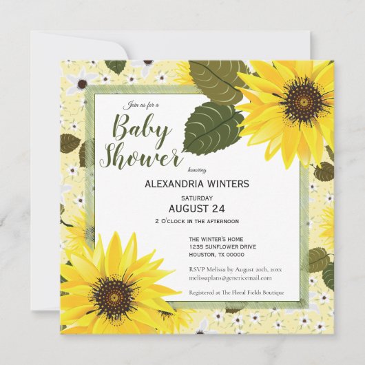 Zonnebloem Gele Floral | BABY SHOWER Kaart (Voorkant)