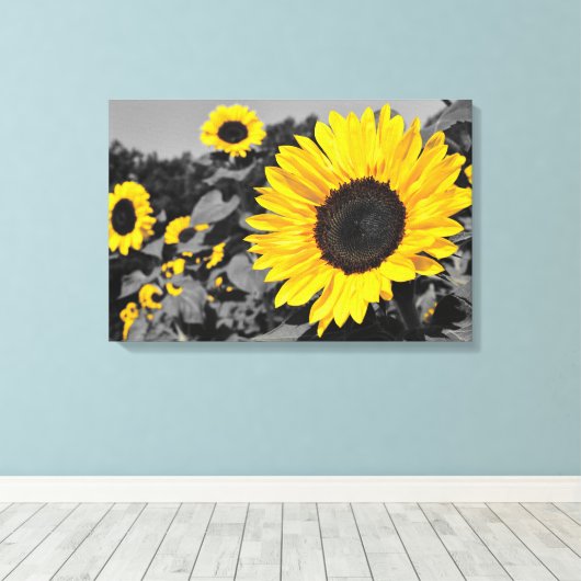Zonnebloem: Gele plons van kleur Canvas Afdruk (Insitu (Houten vloer))